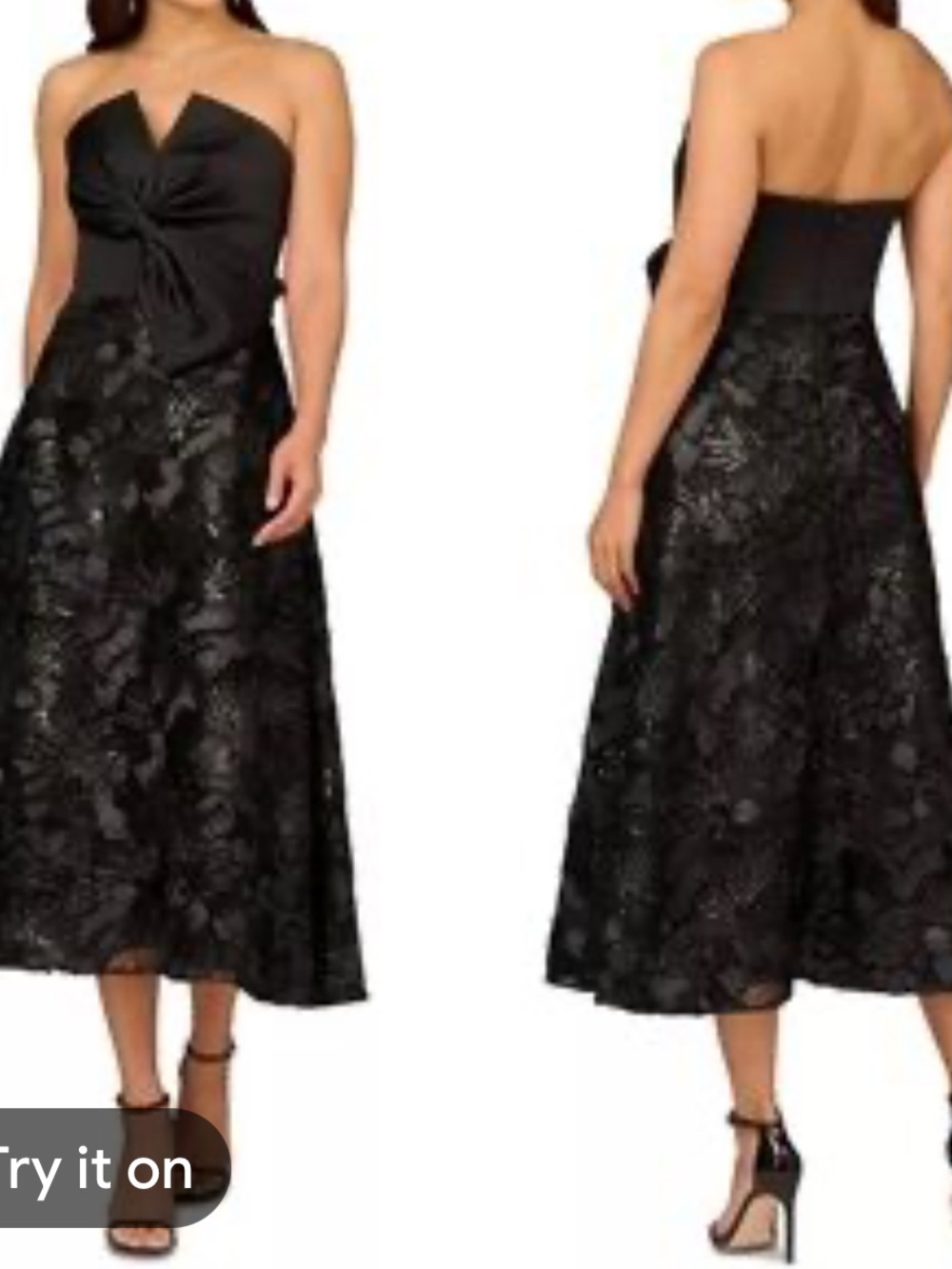 Aidan Mattox Strapless Black Midi Dress with Knotted Bust - Picture 3 of 6